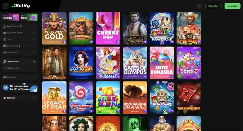 Interface des machines à sous Betify